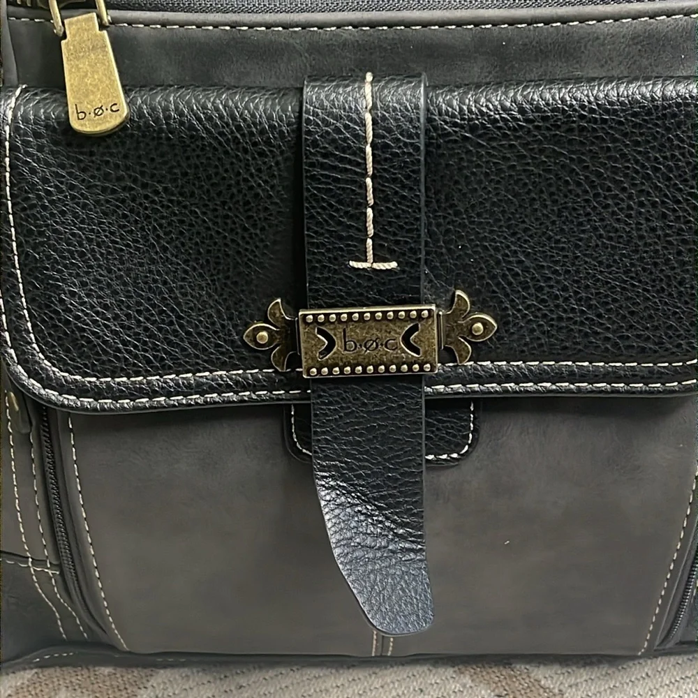 BOC vegan leather multiple pockets Black Gray shoulder tote Bag - Picture 3 of 17